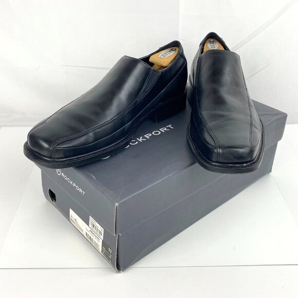 Rockport Leather Dress Shoes Slip On Men's 11 M Black Dress Loafers Frasha w Box - Picture 1 of 10